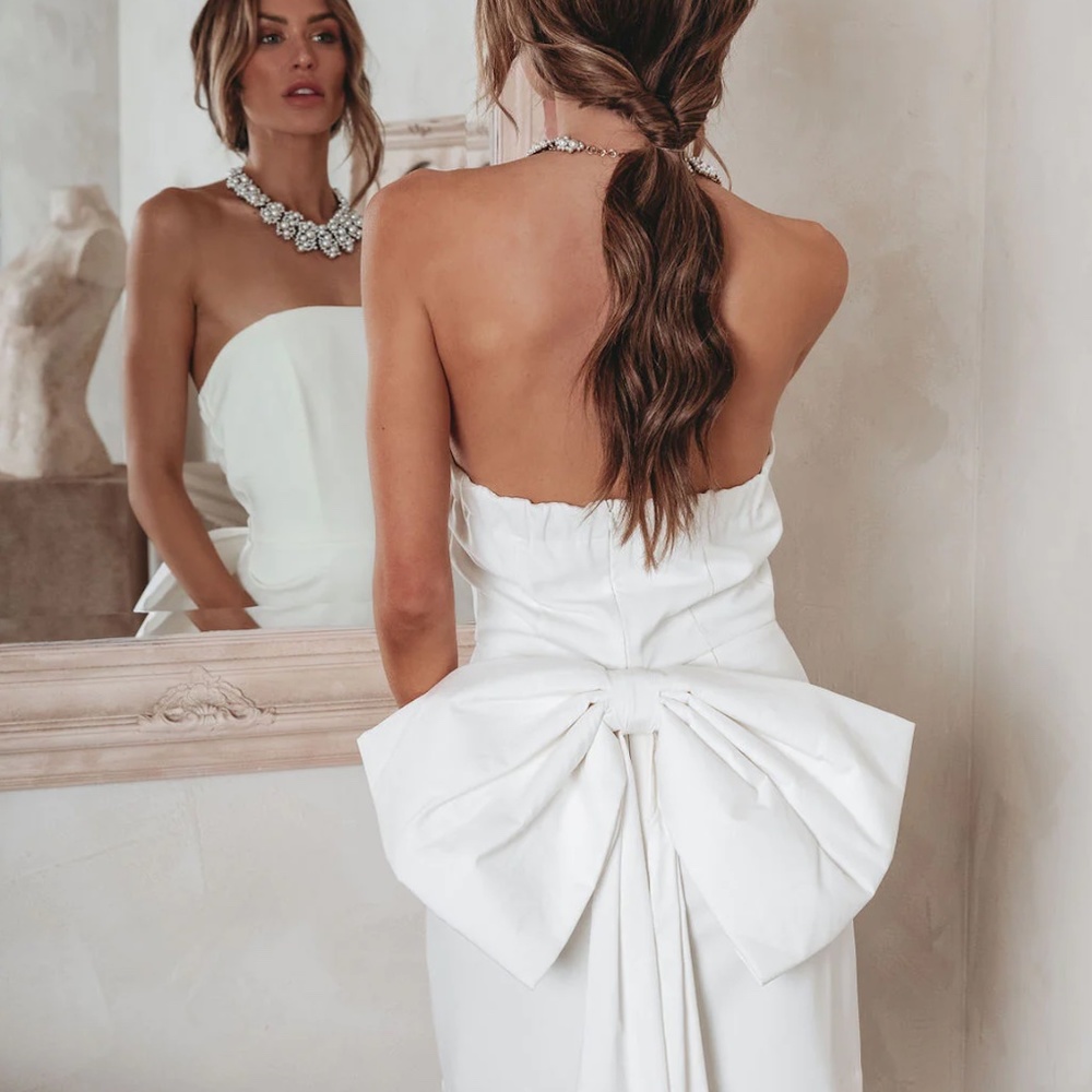Vici White Strapless Mini Dress with Statement Back Bow